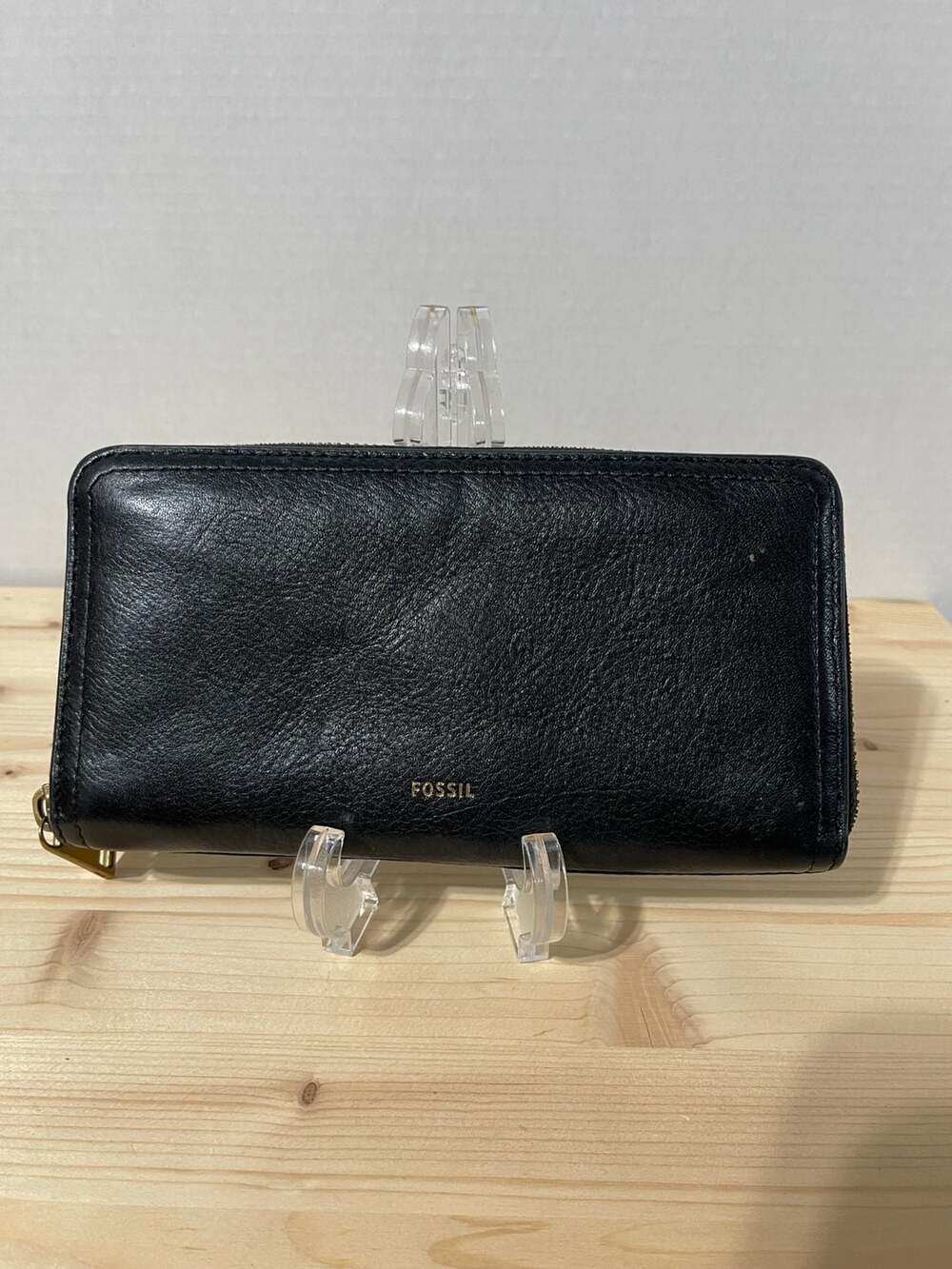 Fossil Black Leather Zip Around Clutch Wallet